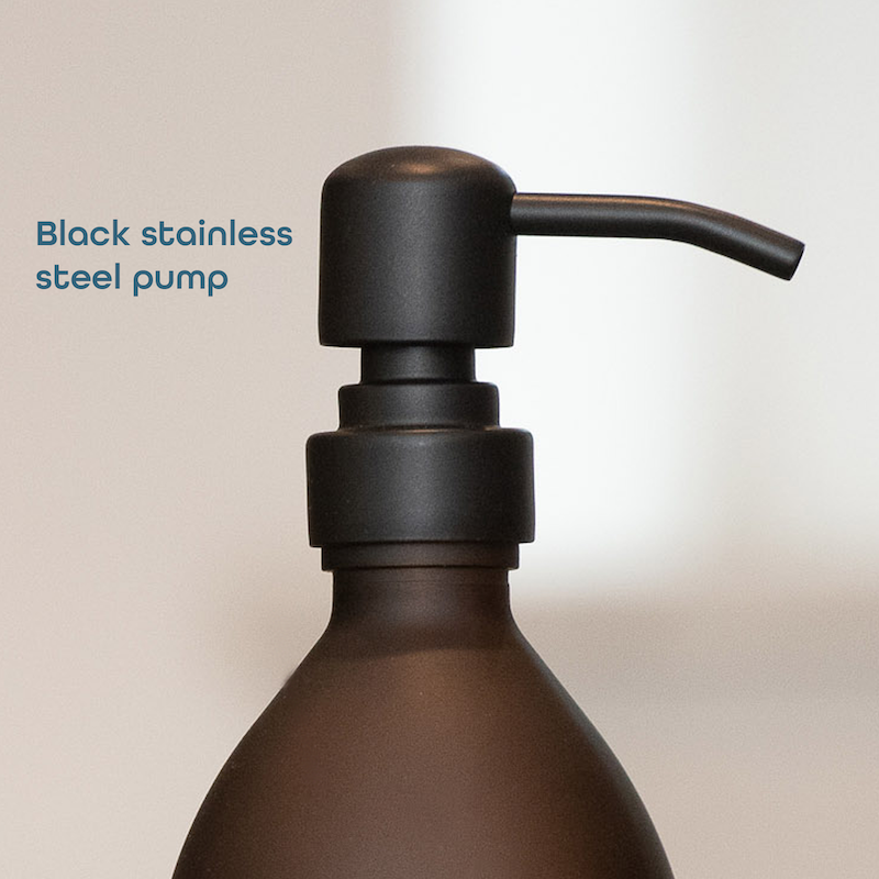 Frosted Amber Glass Soap Dispenser | Black Metal Pump