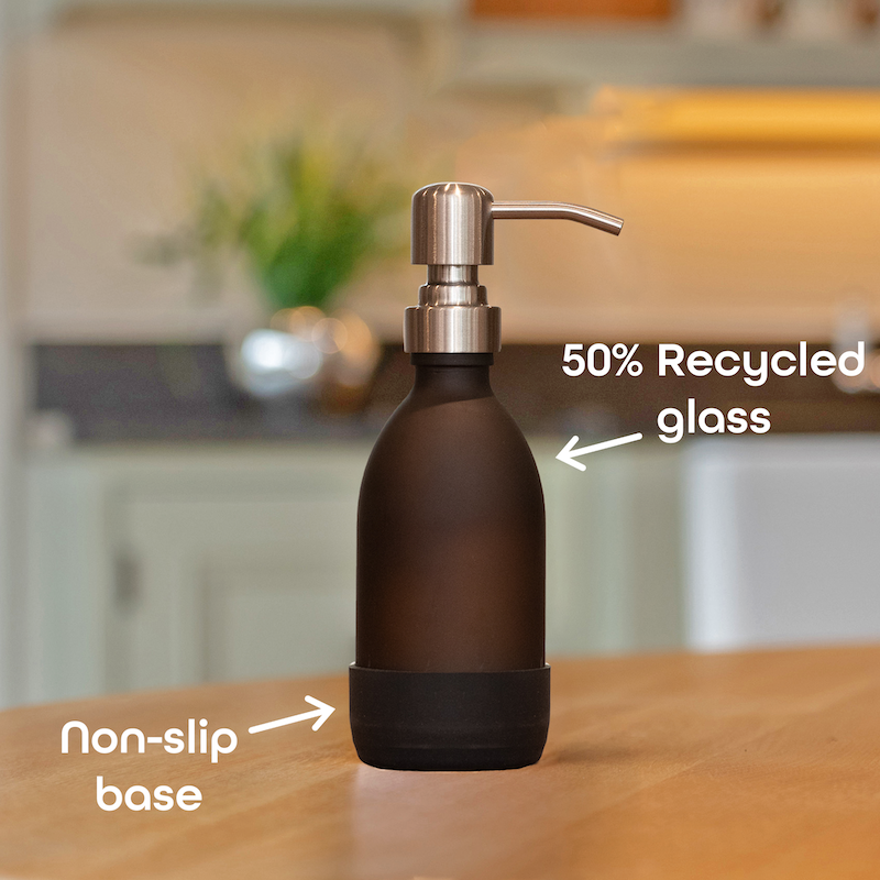 Frosted Amber Glass Soap Dispenser | Silver Metal Pump